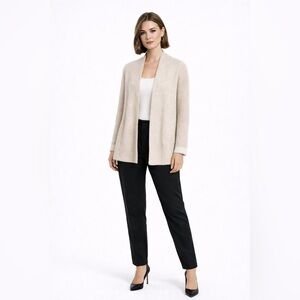 Cyrus Open Front Diagonal Ribbed Cardigan Coastal Quiet Luxury SMALL Oatmeal Tan